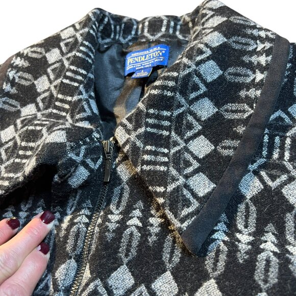 Women's Pendleton 100% Wool Jacquard Pattern Zipper Jacket Coat Blazer - Large - Picture 4 of 15
